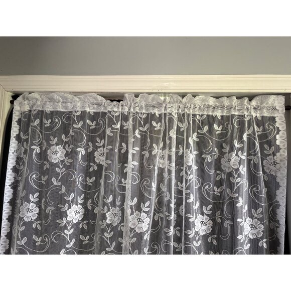 JCPenney Home Collection Floral Lace Curtain Panel 64" L x 56" W White Sheer - Picture 6 of 8